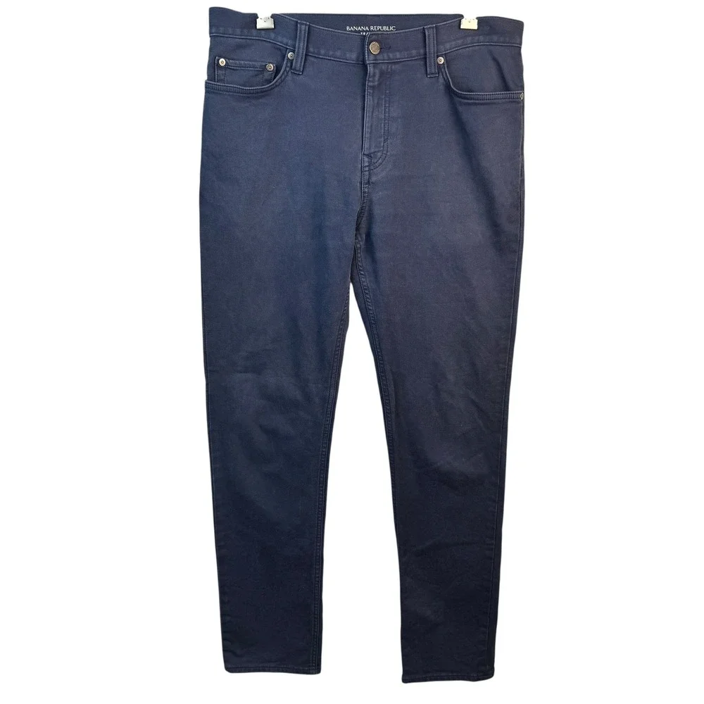 Banana Republic Slim Traveler Navy Pants Men 32x32 Casual‎ Stretch Cotton Blend